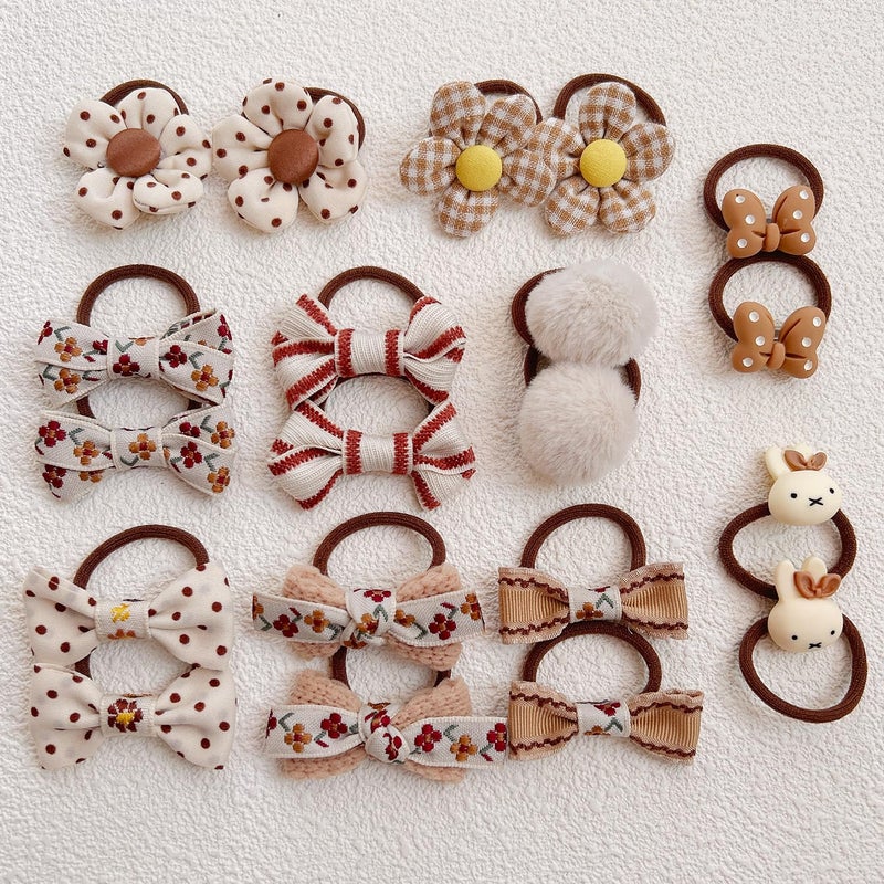 ELEMIRSA 20PCS Hair Ties for Girl Toddler Hair Bow Ties Lace Brown Hair Bow Rubber Band Elastic Pigtail Flower Bow Ponytail Holders for Baby Girl Kids - Image 2